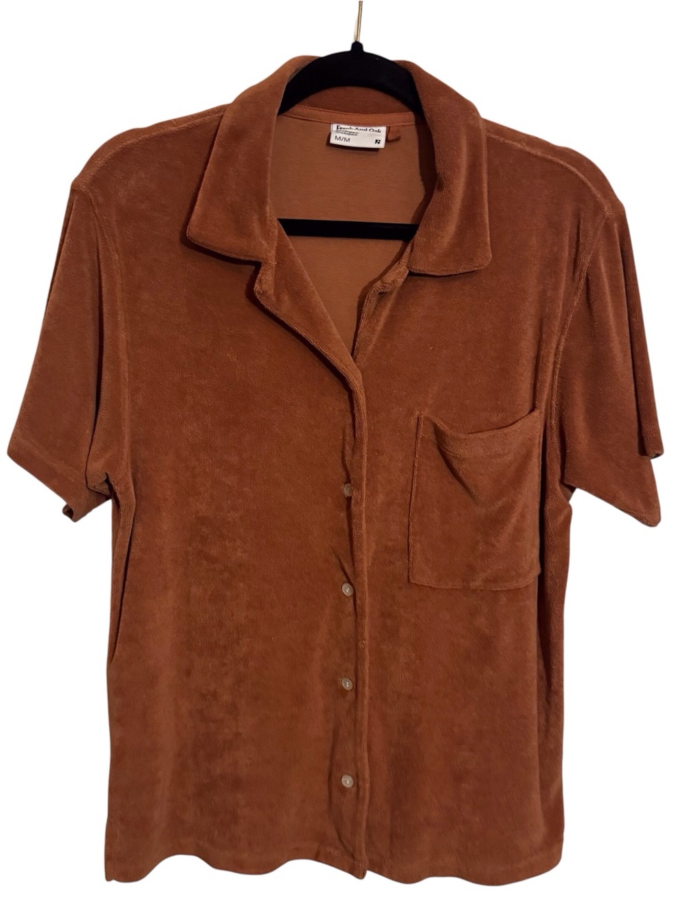 Frank & Oak Size Medium Brown Terry Cloth Button Up Top Beach Vacation Blouse